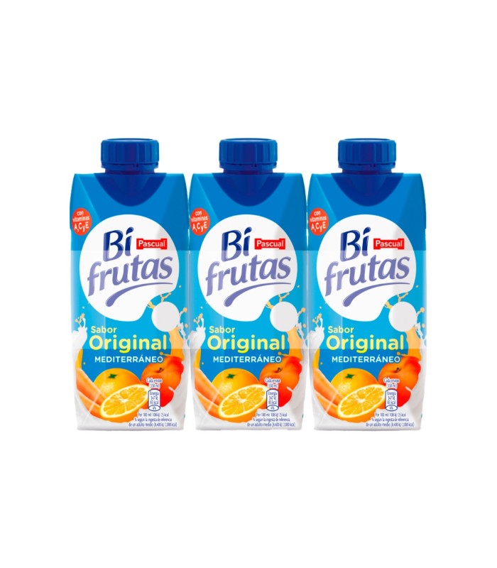Zumo con leche Pascual Bifrutas Mediterráneo - 330 ml - Caja de 6 packs de 3 briks
