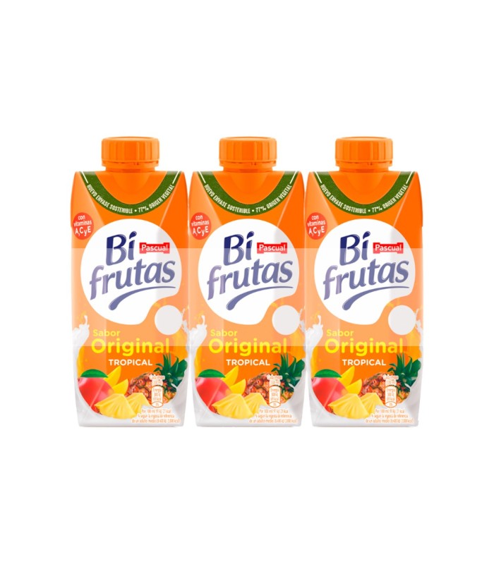 Zumo con leche Pascual Bifrutas Tropical - 330 ml - Caja de 6 packs de 3 briks