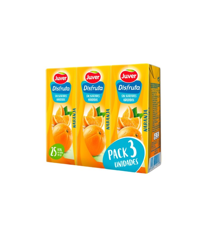 Zumo de naranja Juver Disfruta | Sin azúcar - 200 ml - Caja de 10 packs de 3 briks