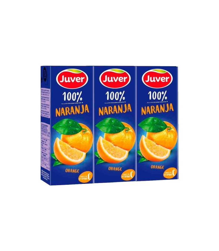 Zumo de naranja Juver 100% Fruta - 200 ml - Caja de 10 packs de 3 briks