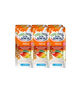 Zumo con leche Don Simón Fruta + Leche Tropical - 200 ml - Caja de 5 packs de 6 briks