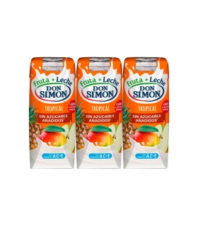 Zumo con leche Don Simón Fruta + Leche Tropical - 330 ml - Caja de 7 packs de 3 briks