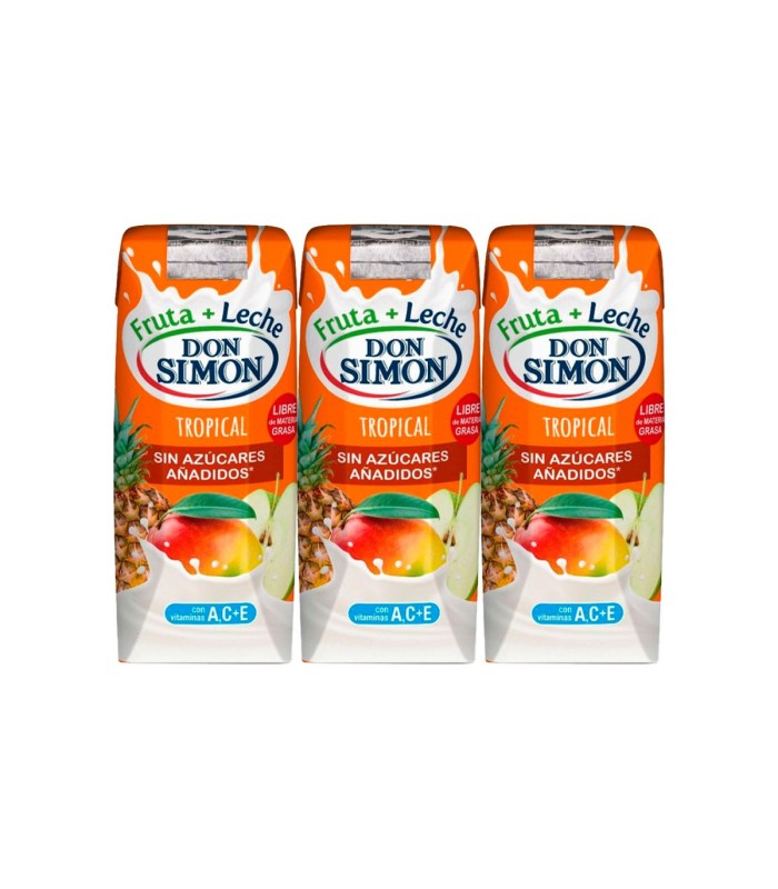 Zumo con leche Don Simón Fruta + Leche Tropical - 330 ml - Caja de 7 packs de 3 briks