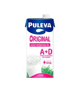 Leche desnatada Puleva Original A+D - 1 L - Caja de 6 briks