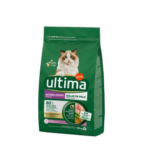 Pienso con pavo para gatos adultos esterilizados con bolas de pelo Ultima - Saco de 1,5 kg