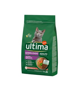Pienso con salmón para gatos adultos esterilizados Ultima - Saco de 1,5 kg