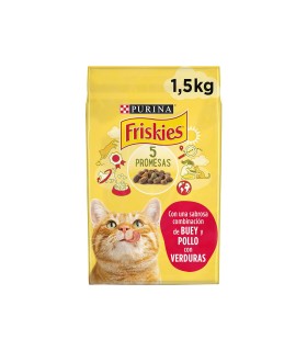 Pienso con buey, pollo y verduras para gatos adultos Friskies - Saco de 1,5 kg