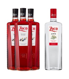 Pacharán Zoco - 1 L - Caja de 3 botellas + 1 botella de Anís dulce Zoco