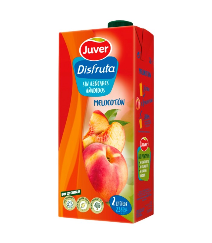 Zumo de melocotón Juver Disfruta | Sin azúcar - 2 L - Caja de 6 briks